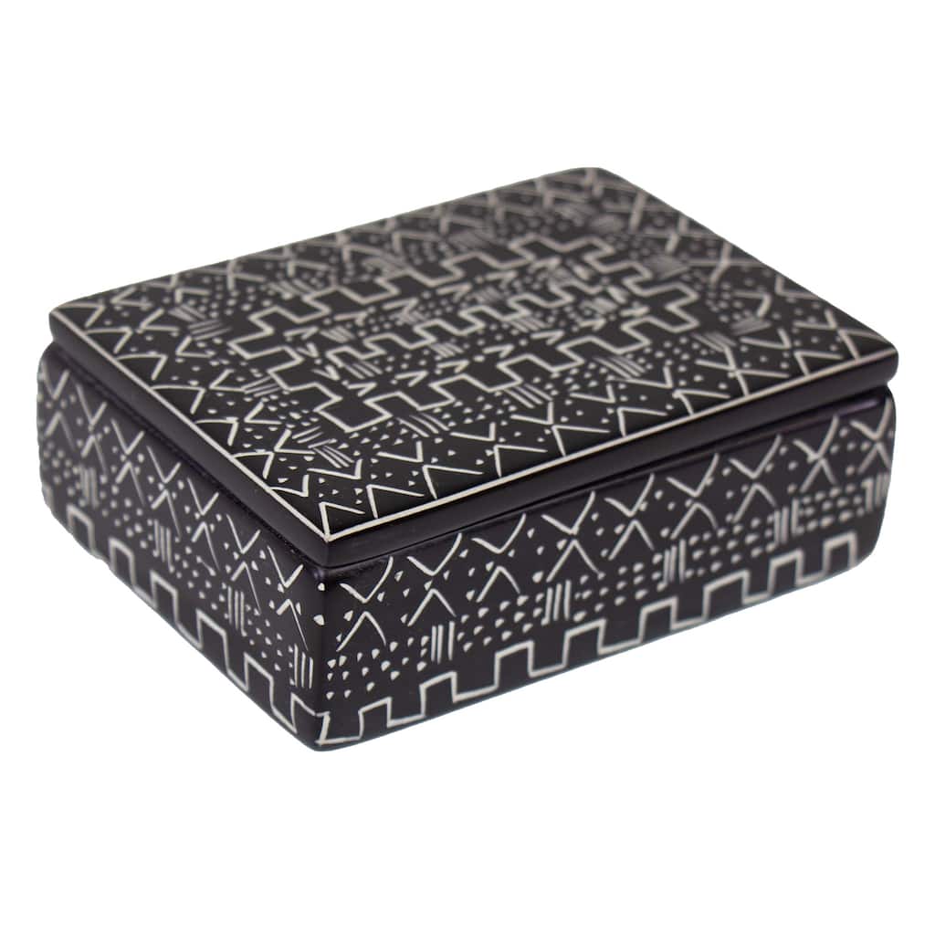 Soapstone Carved Box, Tribal Etching