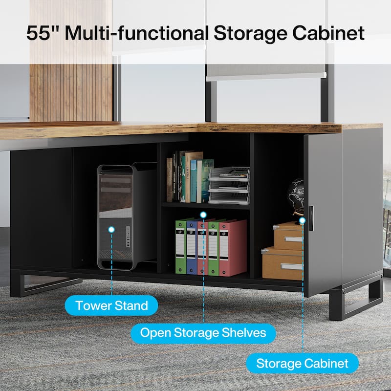 70.8" Executive Desk with 55" File Cabinet, Modern L Shaped Computer Desk with Storage Shelves and Cabinet