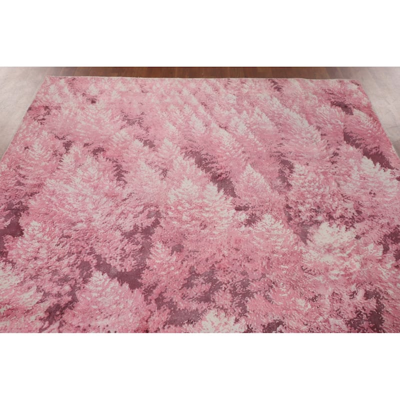Modern Area Rug Hand-Knotted Abstract Pink Wool Carpet - 5'11"x 9'0"