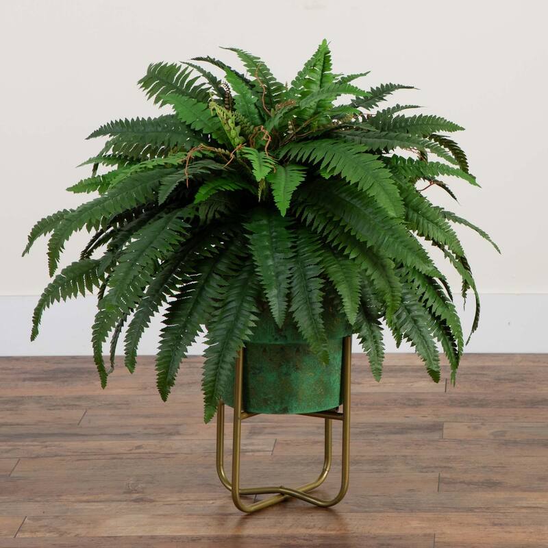 Boston Fern Artificial Plant with Patina Metal Planter - 2.5'