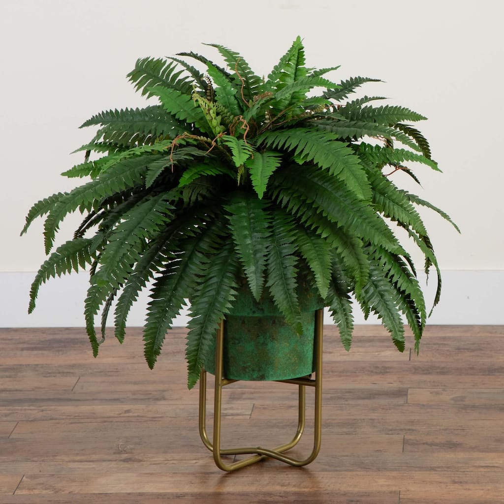 Boston Fern Artificial Plant with Patina Metal Planter - 2.5'