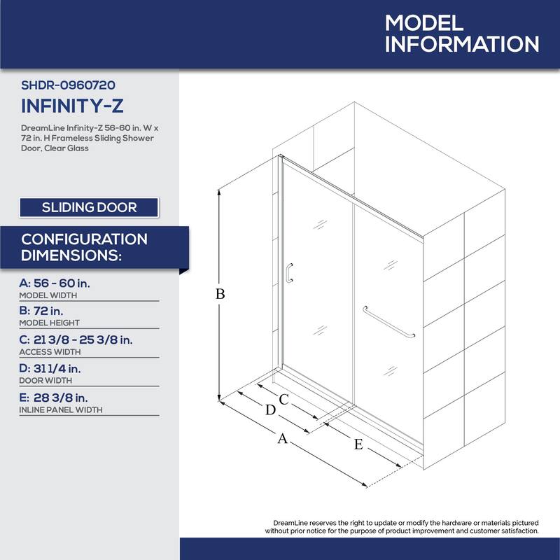 DreamLine Infinity-Z 36 in. D x 60 in. W x 74 3/4 in. H Sliding Shower Door and Shower Base Kit - 36" x 60" - 36" x 60"