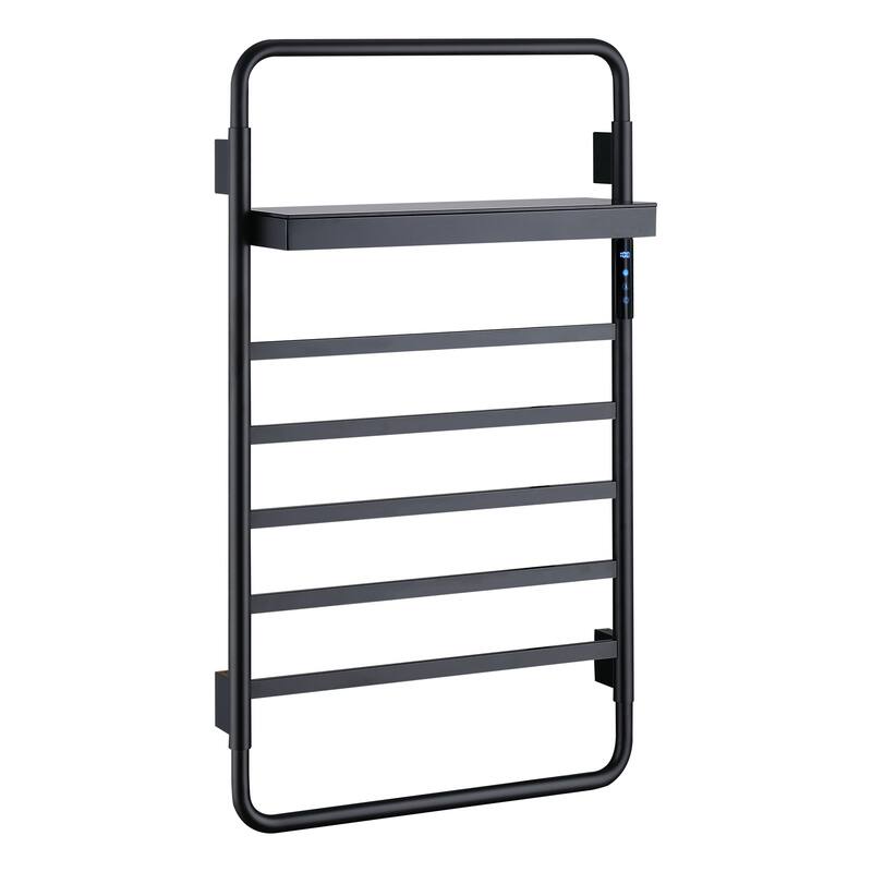 Heated Towel Rack Wall Mounted 5-Bar Towel Warmer Rack with Storage Rack with Timer Plug-in/Hardwired - Black