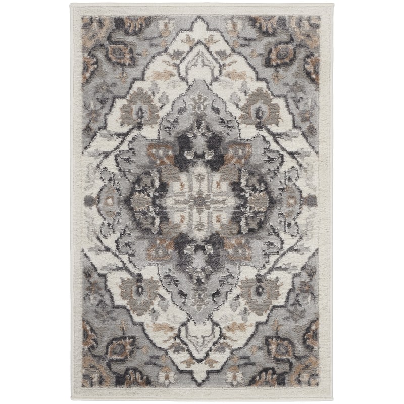 Boyaf Power Loomed Floral Non Skid Stain Resistant Low Pile Area Rug By HomeRoots - 36' X '24' X '0.25