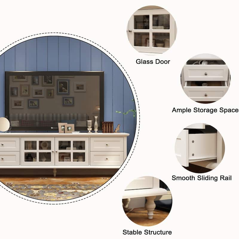 Stylish TV Console in White Roman Column Legs Modern TV Stand Console