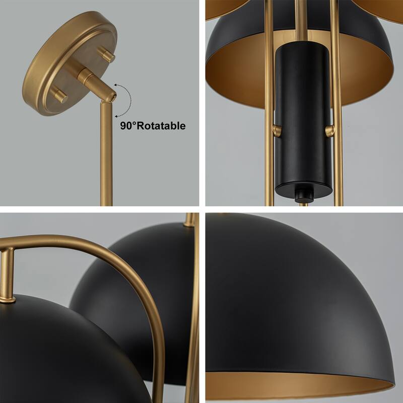 Modern Black and Gold Dome 3-Light Pendant Chandelier - W24.02"