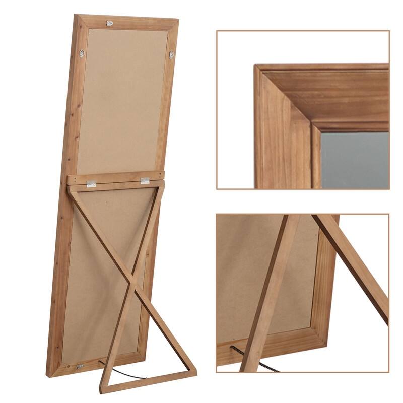 Modern Solid Wood Rectangle Framed Full Length Decorative Mirror in Brown - 64"x21"