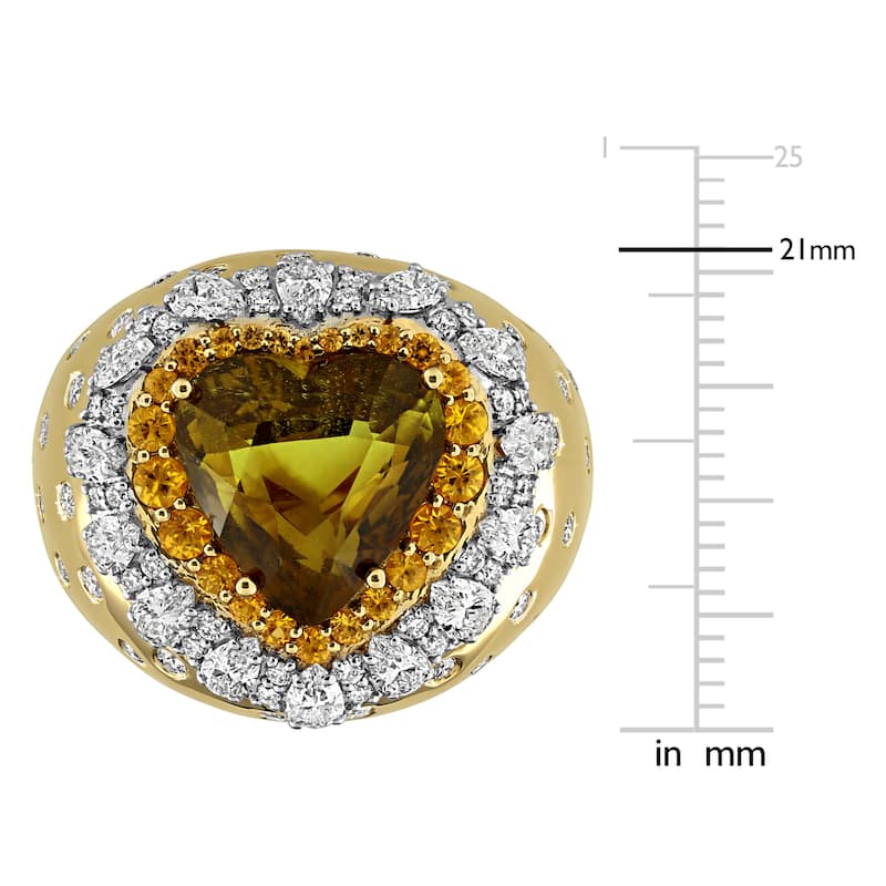 Miadora 7 3/4ct TGW Heart Alexandrite Yellow Sapphire 2ct TDW Diamond Cocktail Ring in 14k Yellow Gold