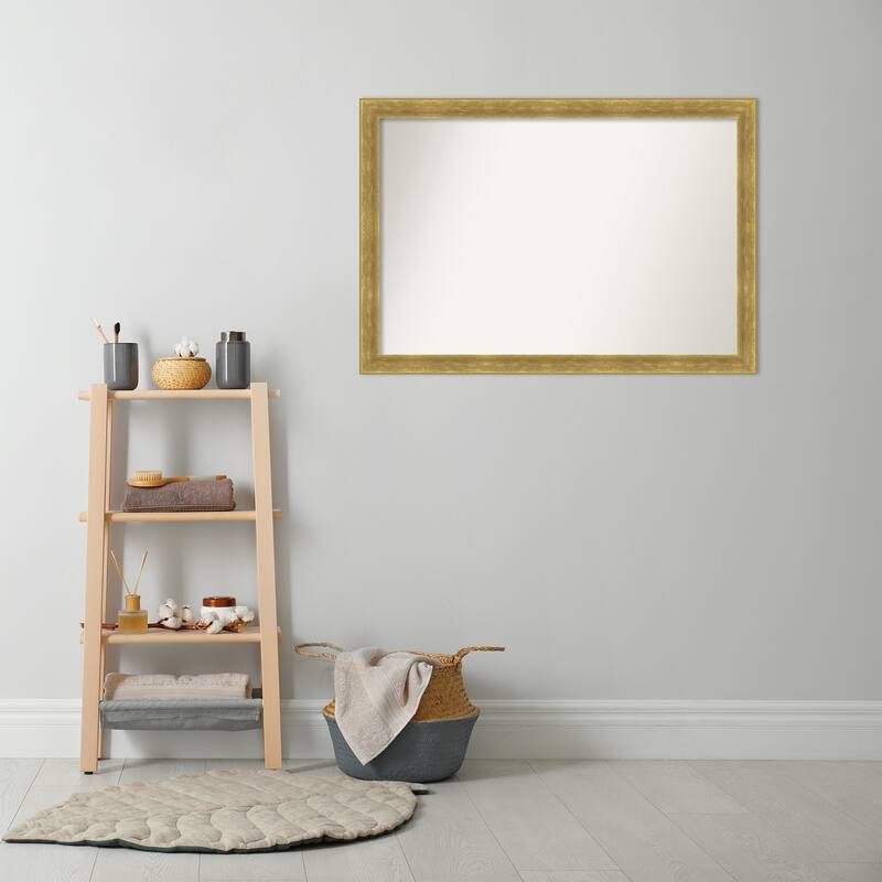 Angled Non-Beveled Wood Framed Bathroom Vanity Wall Mirror