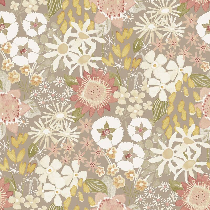 A-Street Prints Karina Neutral Wildflower Garden Wallpaper