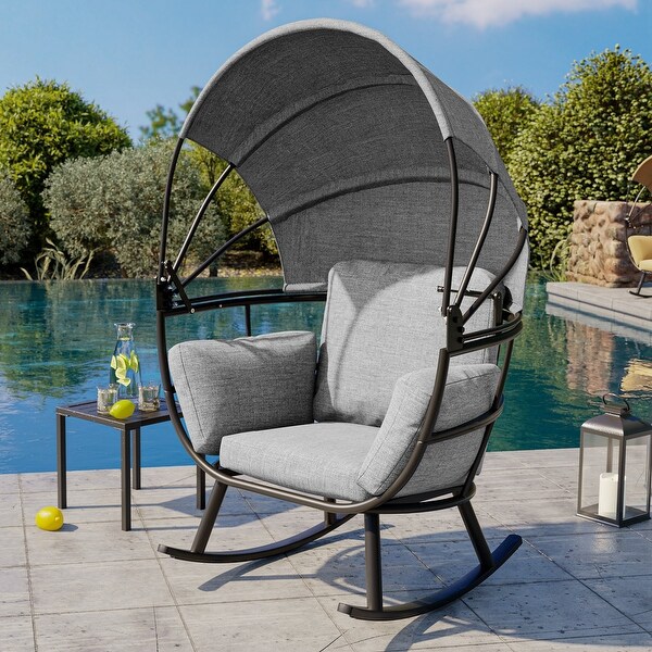 Outdoor Egg Rocking Chair with Foldable Canopy with Cushion
