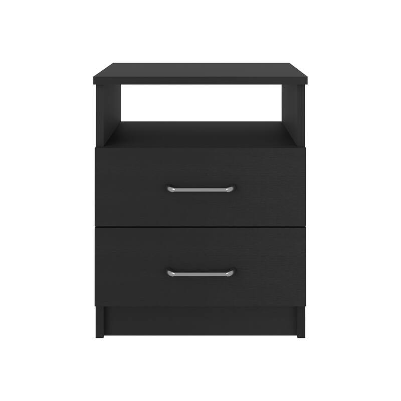 Black Wengue Nightstand with Two Drawers and Open Shelf