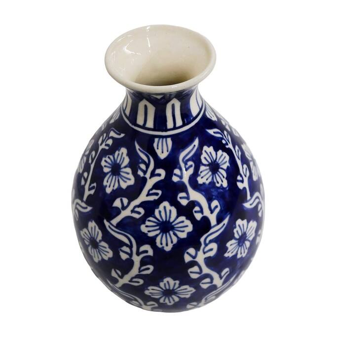 Home&Manor Ceramic Bottle Vase Blue/White
