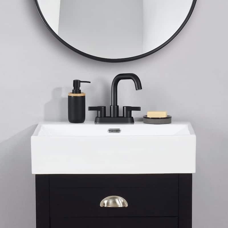 Bathroom Faucet 2 Handle 4 Inch Centerset Bathroom Sink Faucets 3 Hole with Pop Up Drain and Water Supply Lines, Matte Black