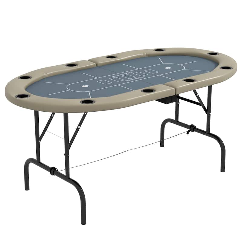 Soozier Poker Table Foldable, 70" Oval Blackjack Casino Texas Holdem Poker Game Table for 10 Players
