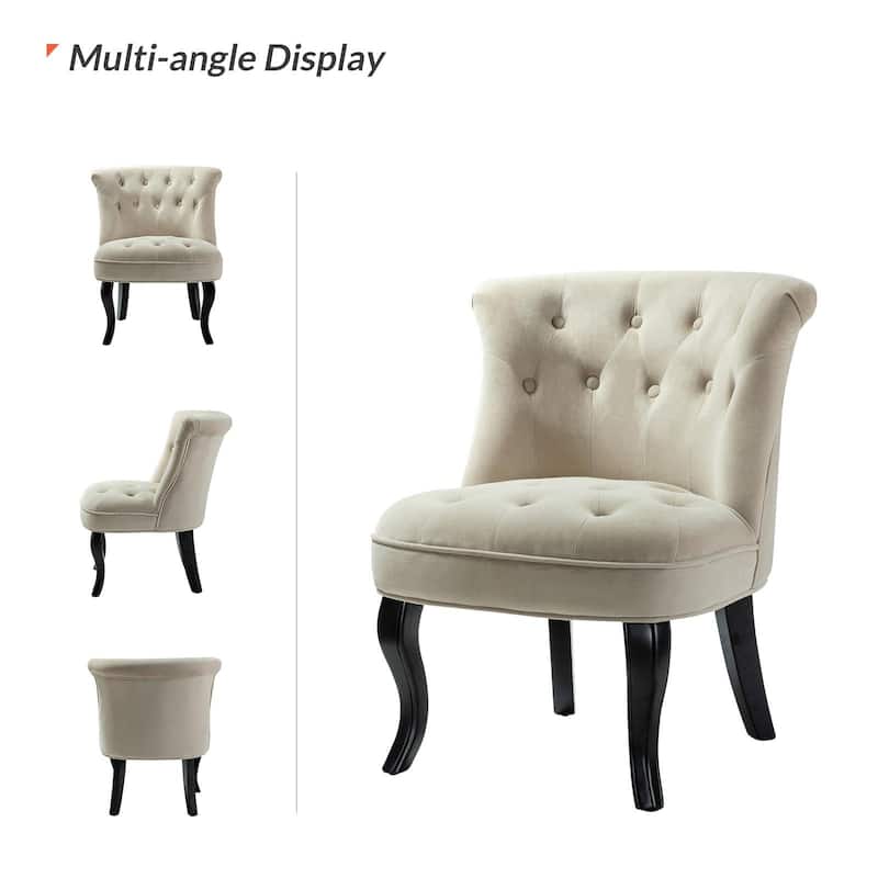 Paolino 25.1" Wide Traditional Velvet Button-tufted Back Stools with Wood Legs by HULALA HOME