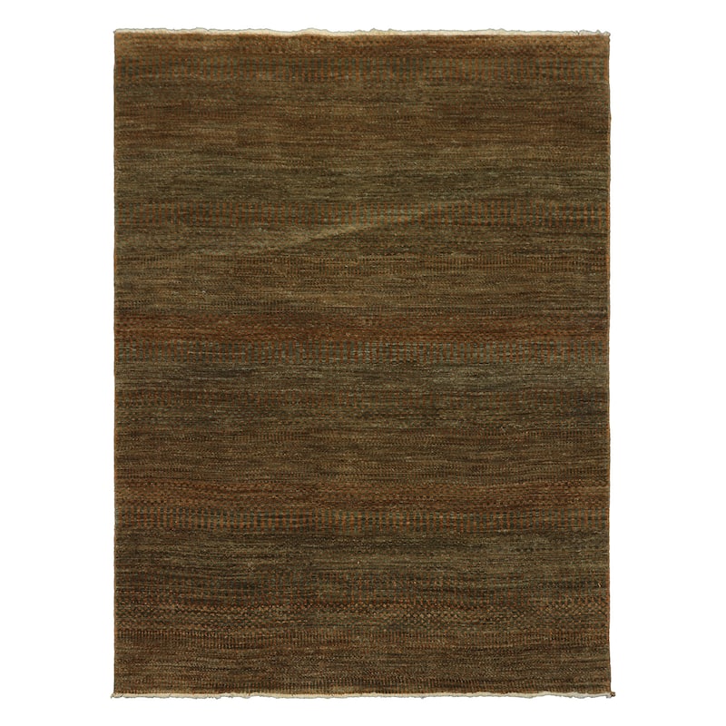 Hand Knotted Wool Green Tibetan Modern & Contemporary 4'5''x5'11'' Rug - 4' 5'' x 5' 11'' - 4' 5'' x 5' 11''