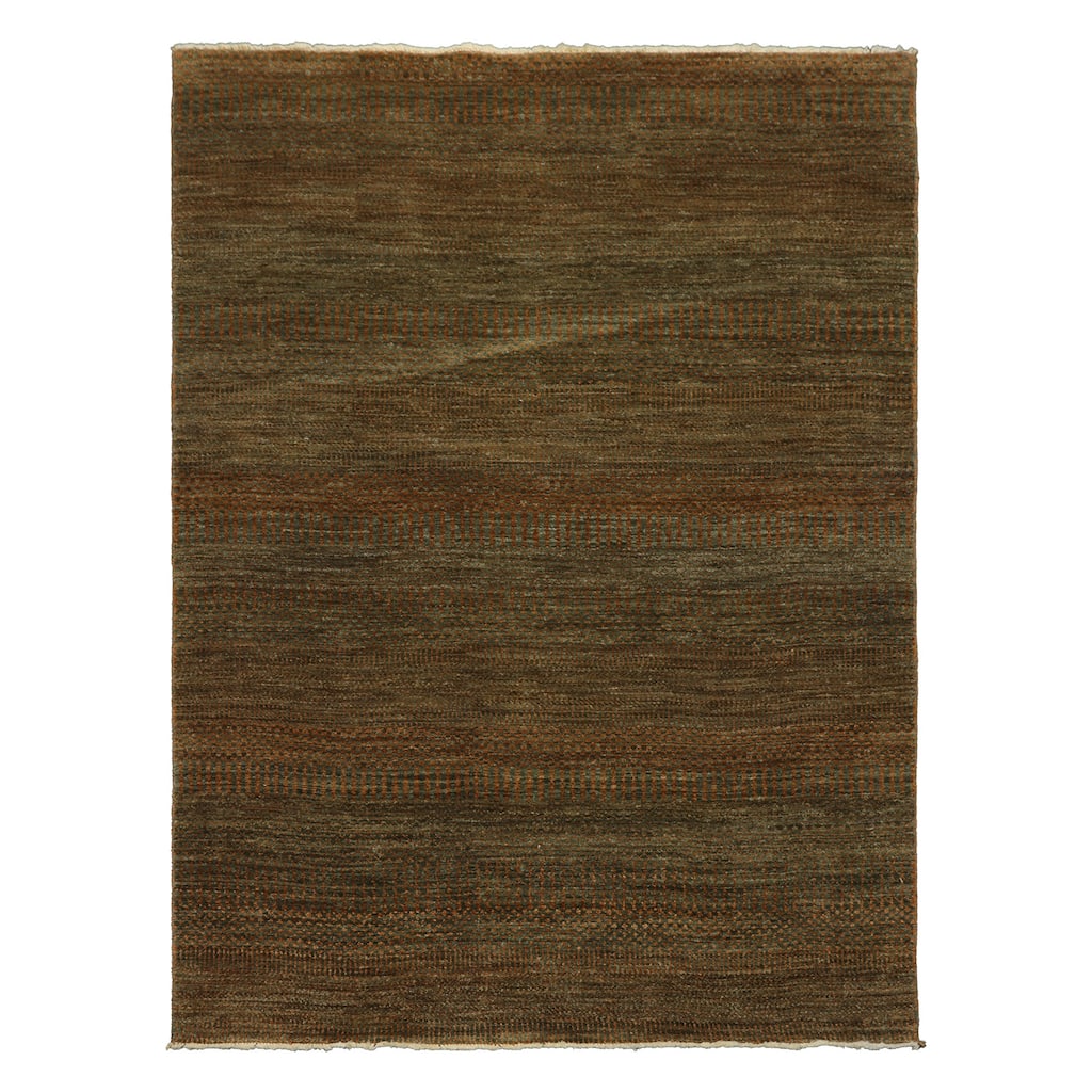 Hand Knotted Wool Green Tibetan Modern & Contemporary 4'5''x5'11'' Rug - 4' 5'' x 5' 11''