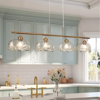 Modern 4-Light Gold Chandeliers Linear Textured Glass Island Lights for Dining Room - W44.5" x H68.2" Max