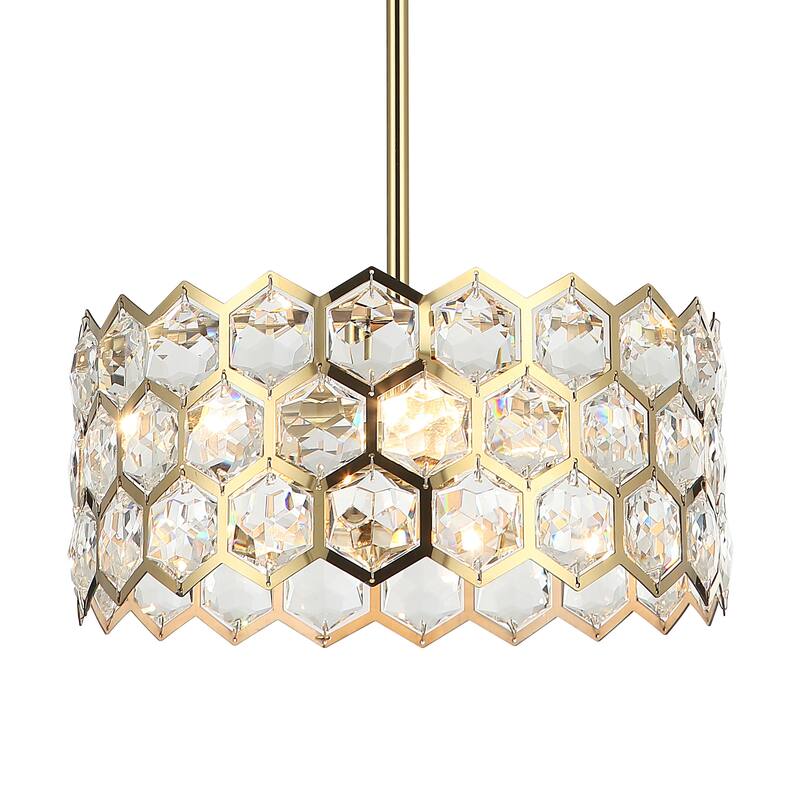 Modern Gold 3-Light Crystal Drum Pendant Ceiling Light for Dining Room