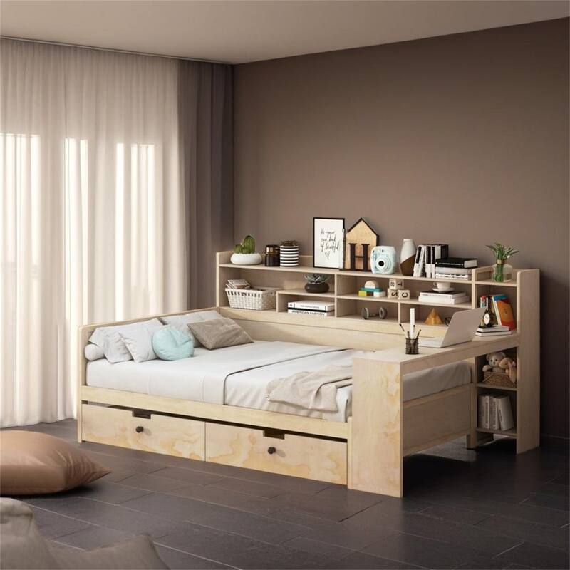 Multi-functional Bed with Two Storage Drawers and Study Desk