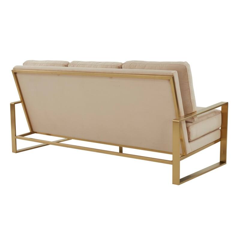 Jefferson Velvet Upholstered 3 Seater Sofa with Brushed Gold Stainless Steel Base and Removable Cushions - 77.1
