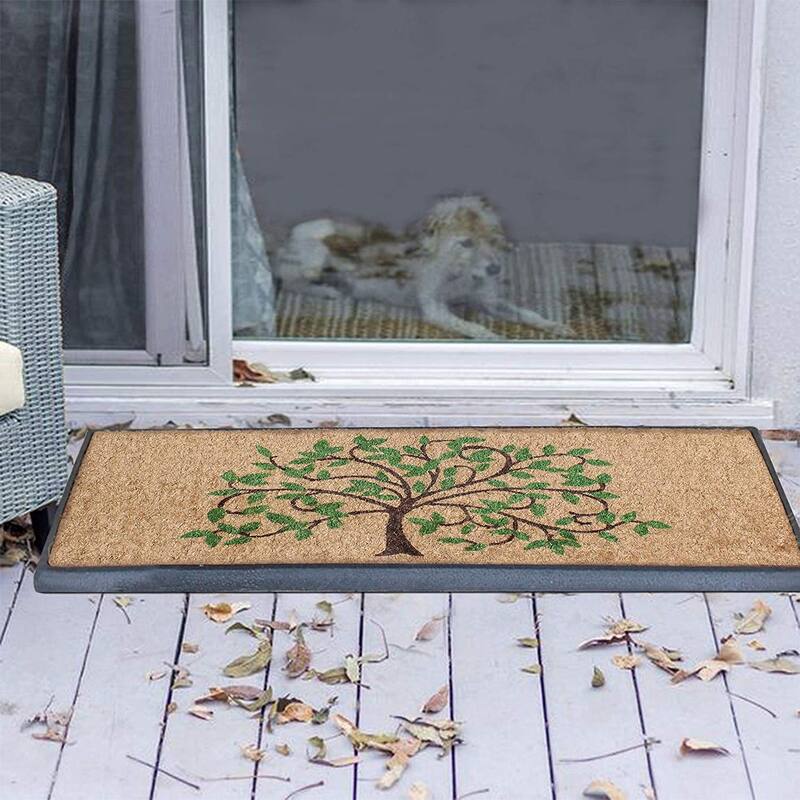 A1HC Hand-Crafted Rubber Coir Flocked Life of Tree Double Door Mat