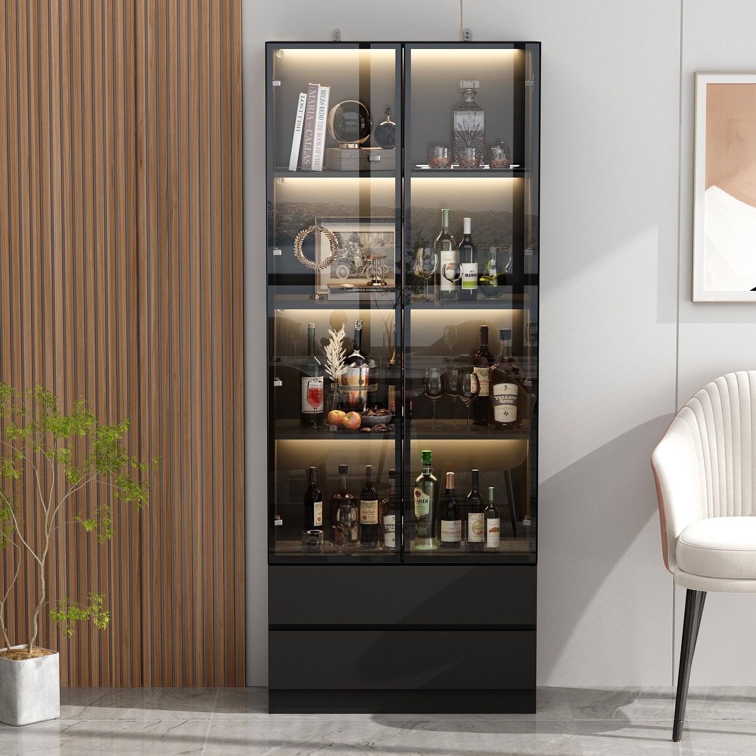Cabinets with glass doors and discount lights