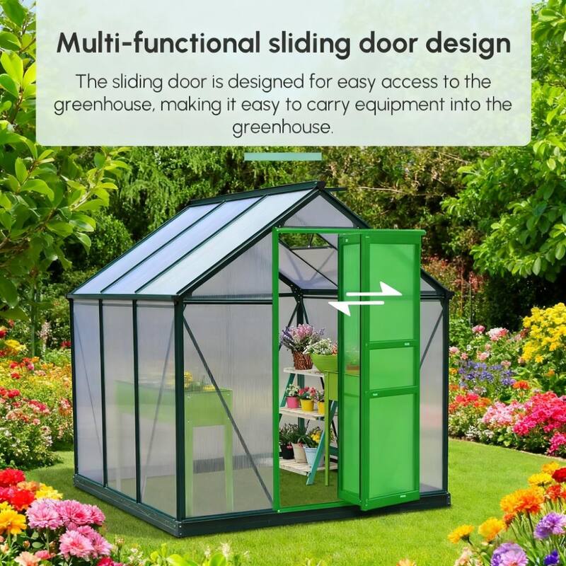 GDFStudio - 6'x4' Outdoor Wooden Greenhouse with Polycarbonate Panels, Rain Gutter & Roof Vent - Green+Dark Green