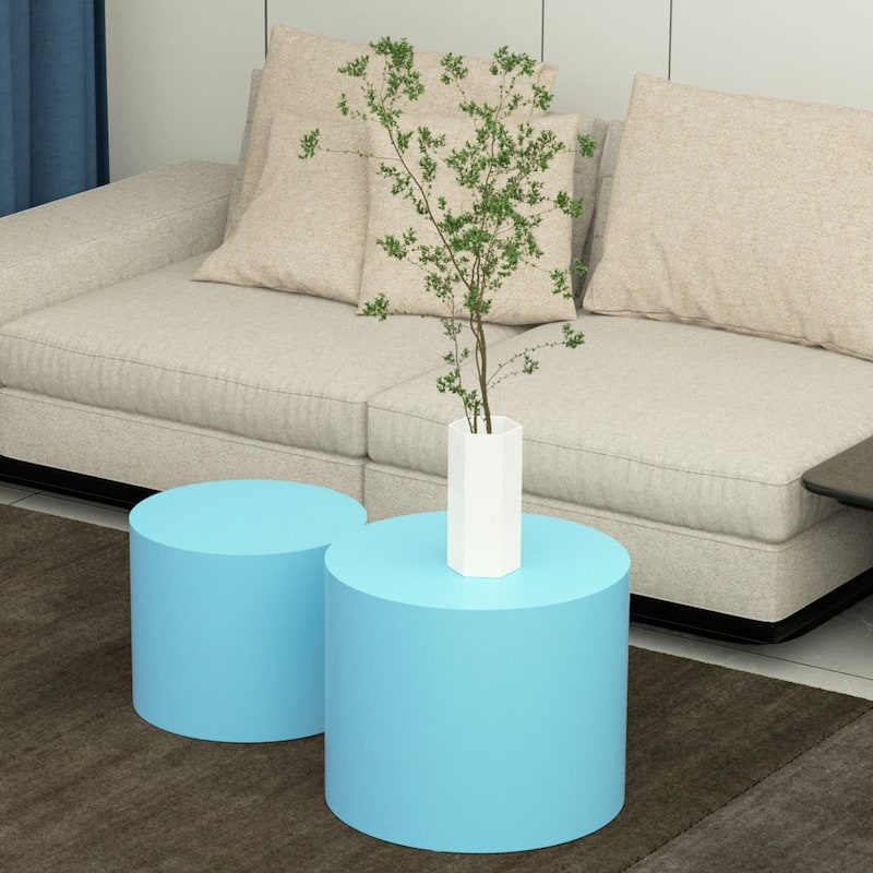 Modern Farmhouse Round Accent Nesting Side Coffee Table Set (Set of 2)