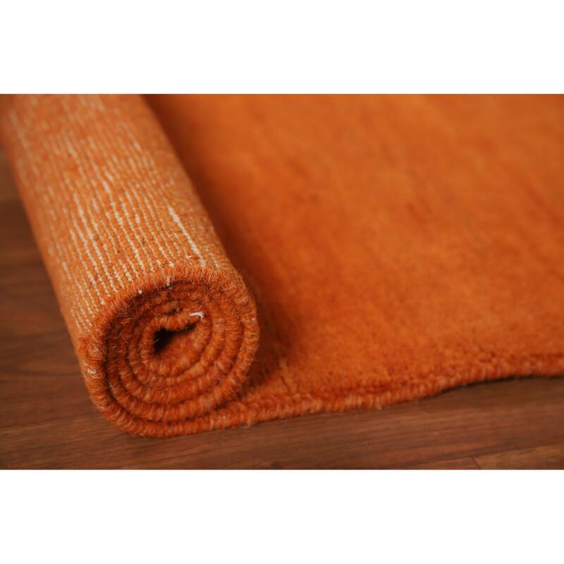 Modern Orange Gabbeh Oriental Rug Hand-Knotted Wool Carpet - 3'1" x 4'8"
