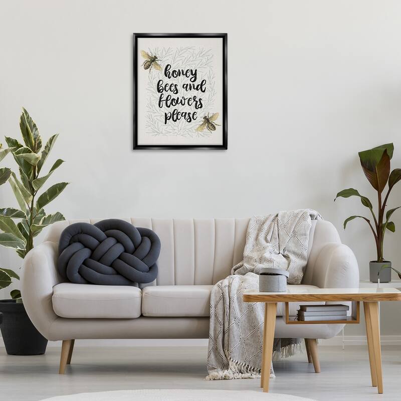 Stupell Honey Bees & Flowers Please Framed Floater Canvas Wall Art Design By Lil' Rue