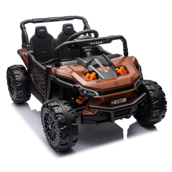 slide 2 of 100, 24V UTV Ride-On for Kids - Off-Road Adventure with Rear Storage & Suspension Brown