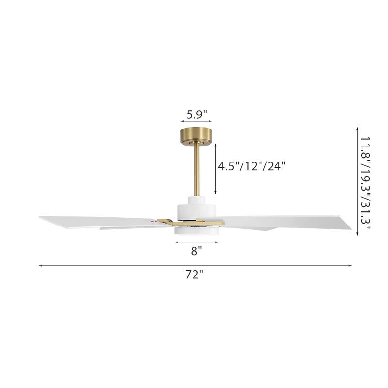 MLiAN 56 In./ 72 In. 4 Plywood Blades Indoor LED Light Ceiling Fan with Remote...