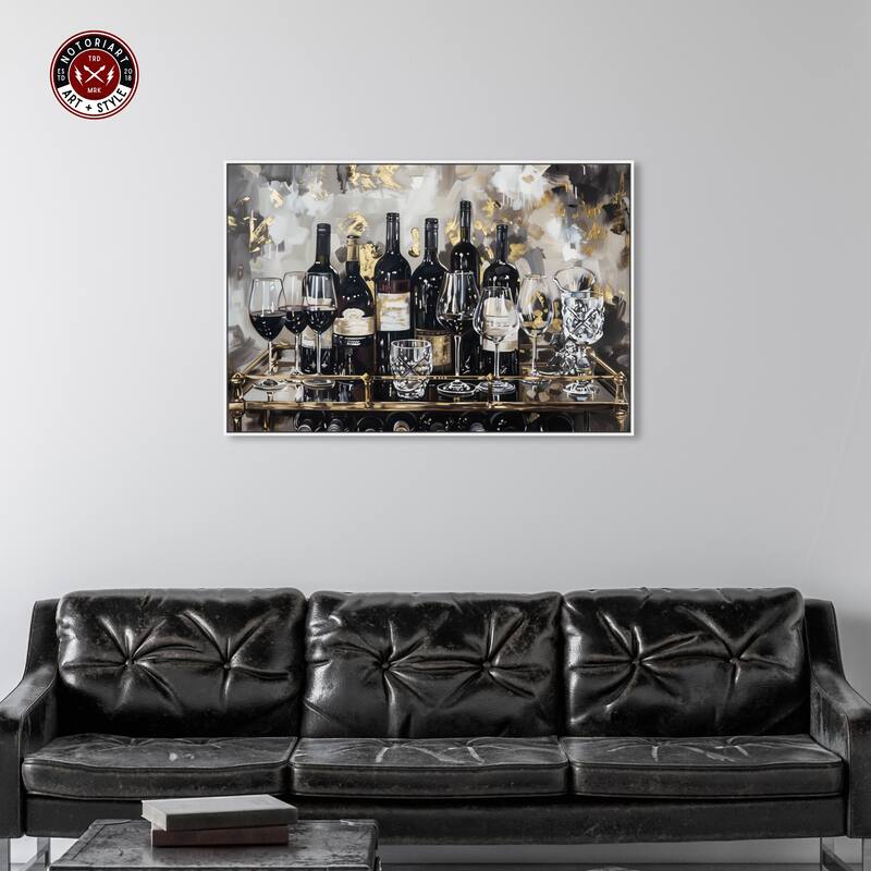 Notoriart Now Serving Champagne Framed Bar Cart Art For Men
