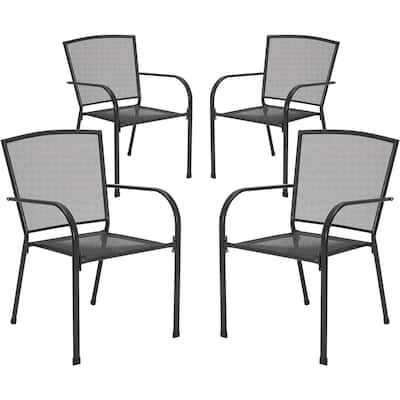 AECOJOY Metal Outdoor Patio Chairs Set of 4, Stackable Outside Dining Chairs with Armrests Metal Mesh for All Weather