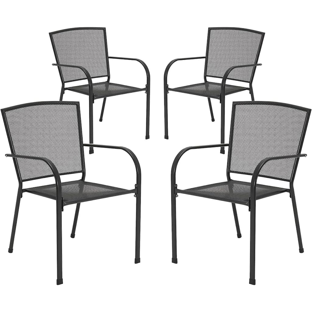 AECOJOY Metal Outdoor Patio Chairs Set of 4, Stackable Outside Dining Chairs with Armrests Metal Mesh for All Weather