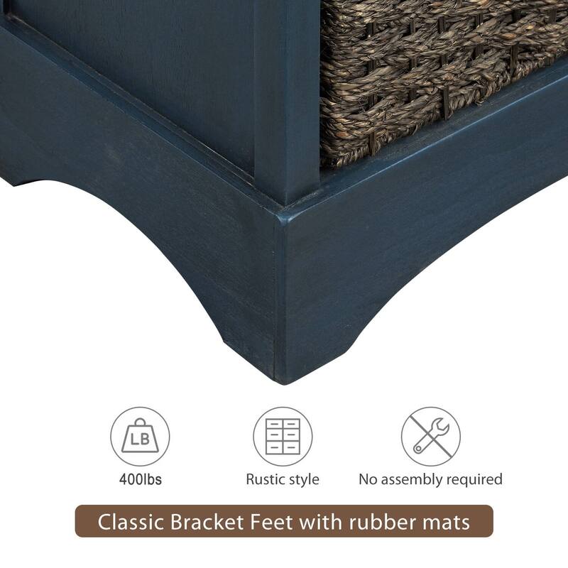 Rustic Storage Cabinet with Two Drawers and Four Classic Rattan Basket