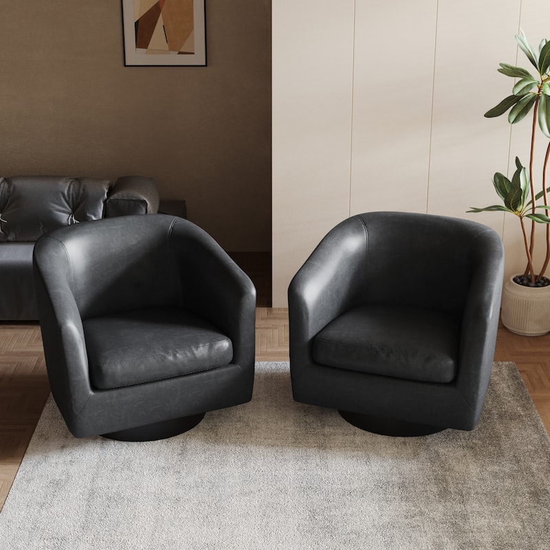 2 Set Round Barrel Chair 360-Degree Swivel Accent Chairs