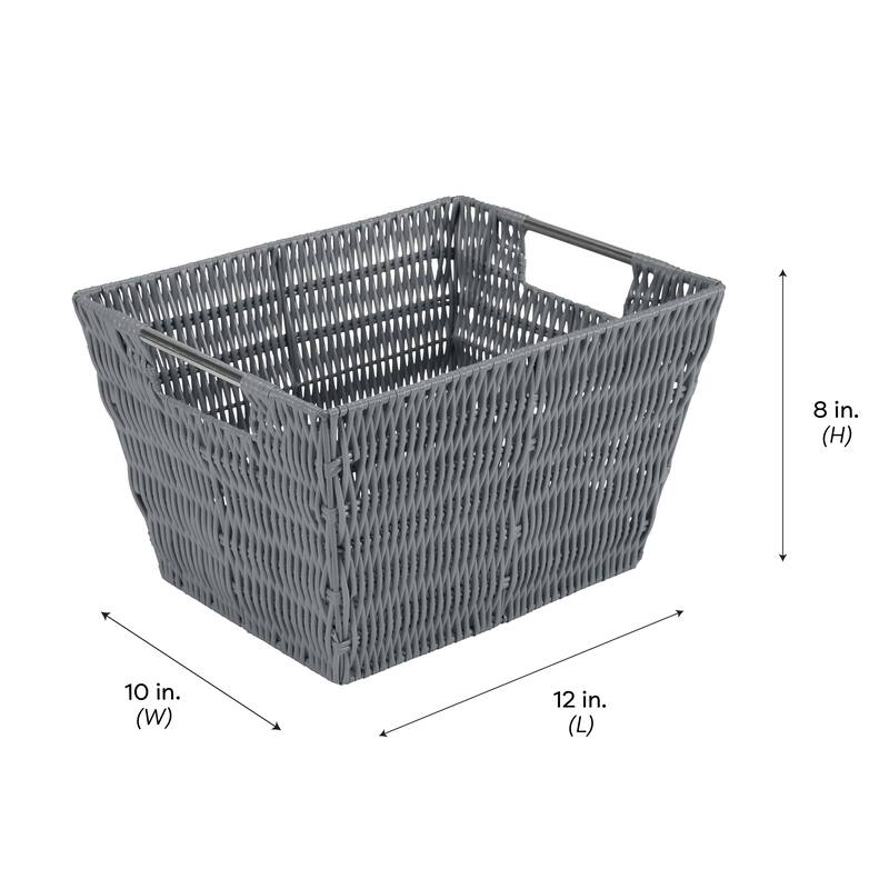 Simplify Medium Rattan Storage Tote Basket in Charcoal