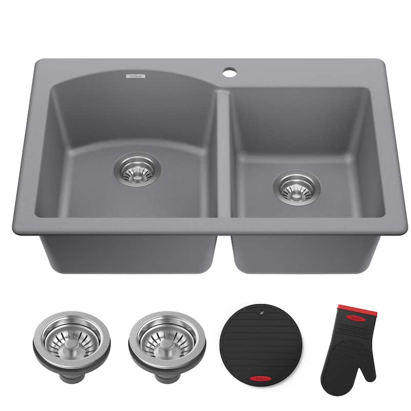 KRAUS Forteza Granite 33 inch 60/40 Undermount Drop-in Kitchen Sink