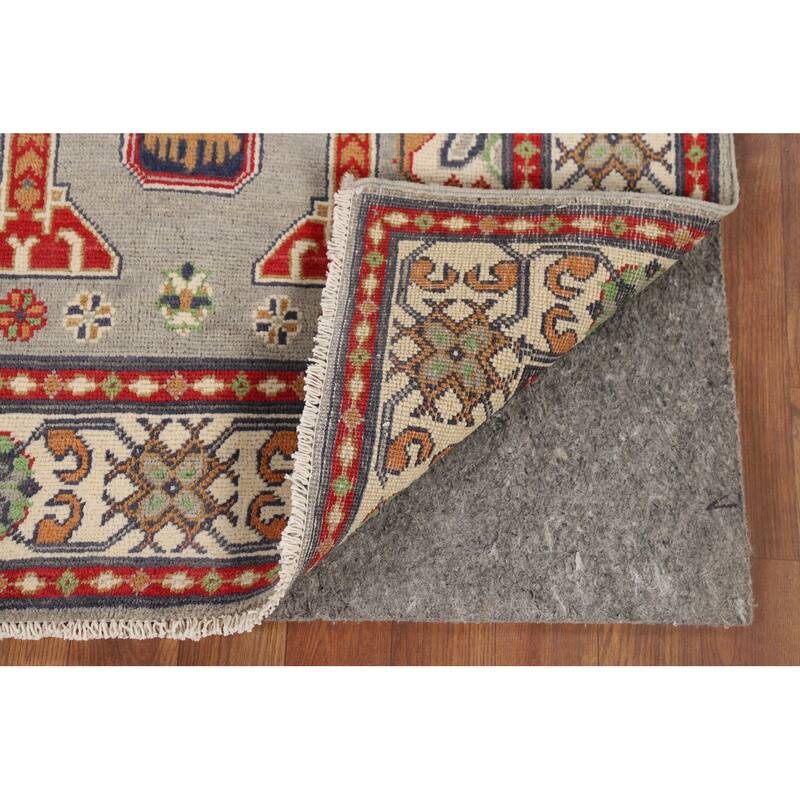 Traditional Grey Kazak Foyer Rug Hand-Knotted Wool Carpet - 3'2" x 4'11"