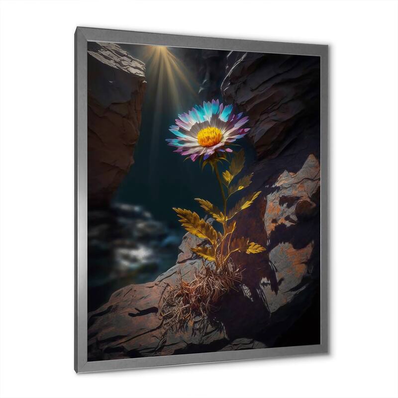 Designart "Fierce Blue Mountain Flower Captures Sunshine" Flowers Framed Canvas Prints