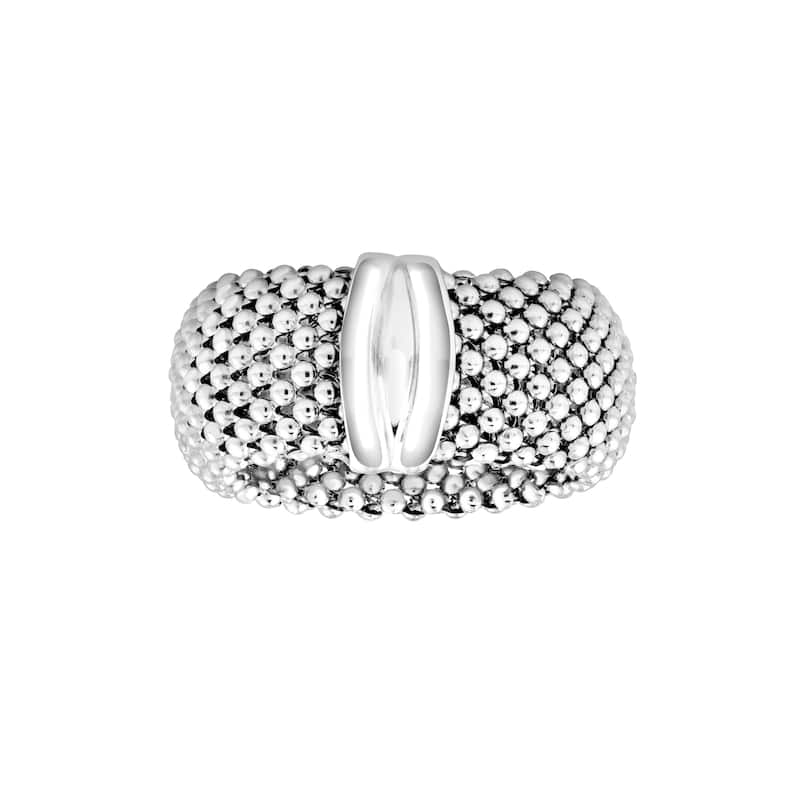 Curata 925 Sterling Silver Italian 11mm Wide Beaded Mesh Flexible Ring