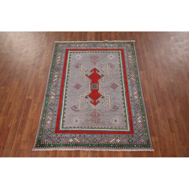 Kazak Accent Rug Hand-Knotted Traditional Wool Carpet - 4'4" x 5'11"