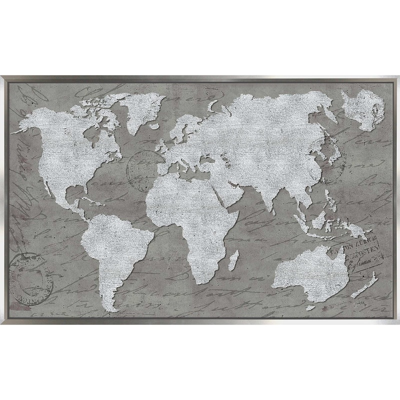 "World Map On Script" Print on Floating Canvas
