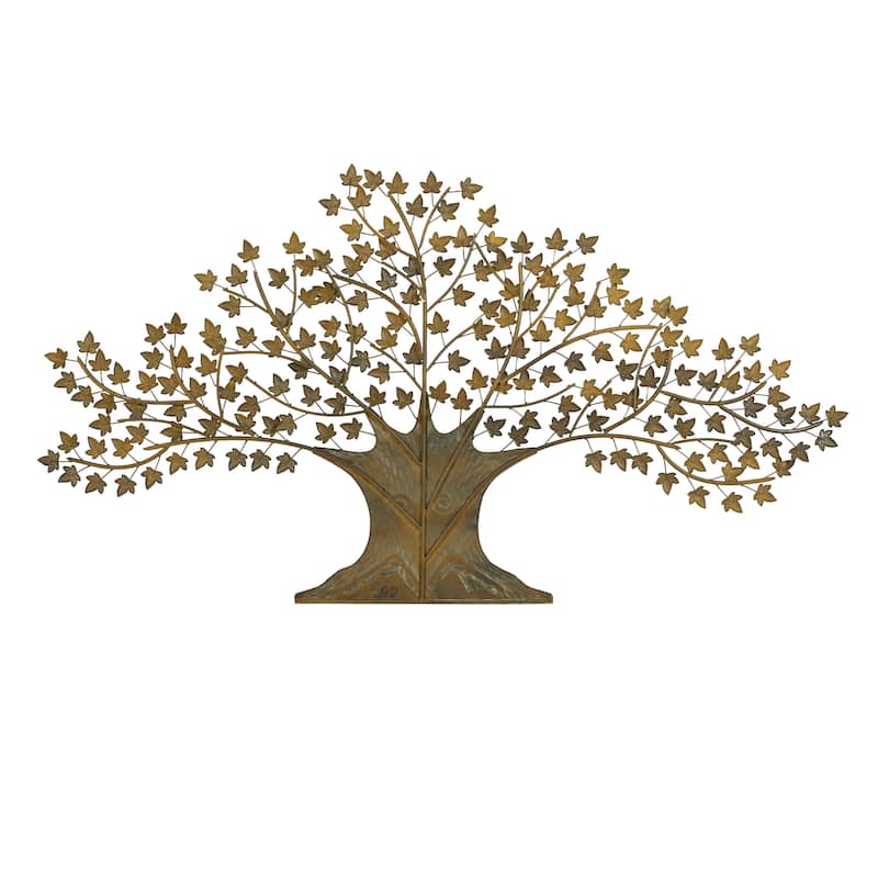 Metal Tree Indoor Outdoor Home Wall Decor with Leaves - Brown - Roche River Decor