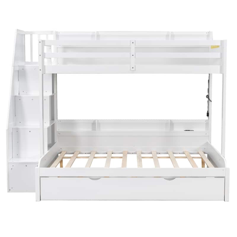 Twin over Full Bunk Bed with Storage Stairs, Trundle, LED Shelf & USB Port by Harper&Bright Designs