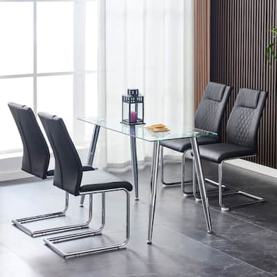 4-Piece Set of PU Leather Padded Modern Dining Chairs, Suitable for Dining Room or Living Room