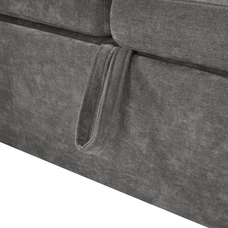 L-Shaped Sectional Sofa Bed, Chenille Upholstered Sleeper Sofa with Hidden Storage Compartment, 4 Seater Corner Sectional Sofa